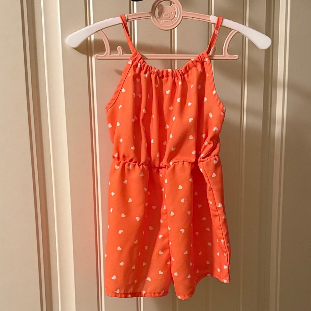 SHEIN Orange Heart Pattern Kids Romper